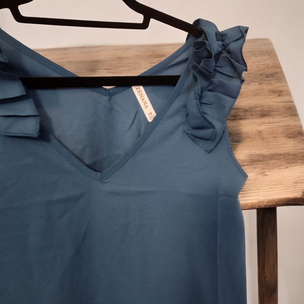 Zenana V-Neck Ruffle Sleeve Top Plus Size 1X 2X 3X NWT Boutique Style QT-2696X - Picture 5 of 8
